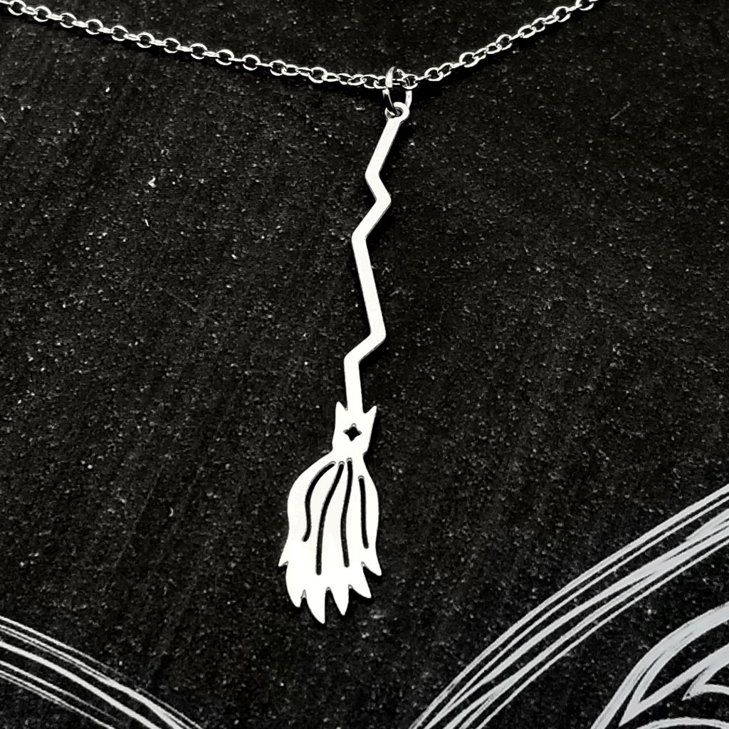 Crooked Witch's Broom Silver Necklace